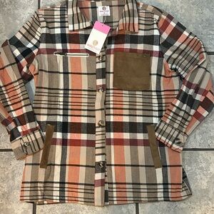 Plaid Button Down Shirt - Brown and Orange